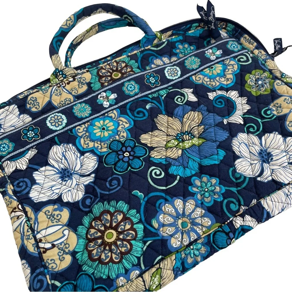 Vera Bradley Laptop Bag Blue Floral Quilted 14.5x11.5 with Zipper Pocket - Picture 6 of 6